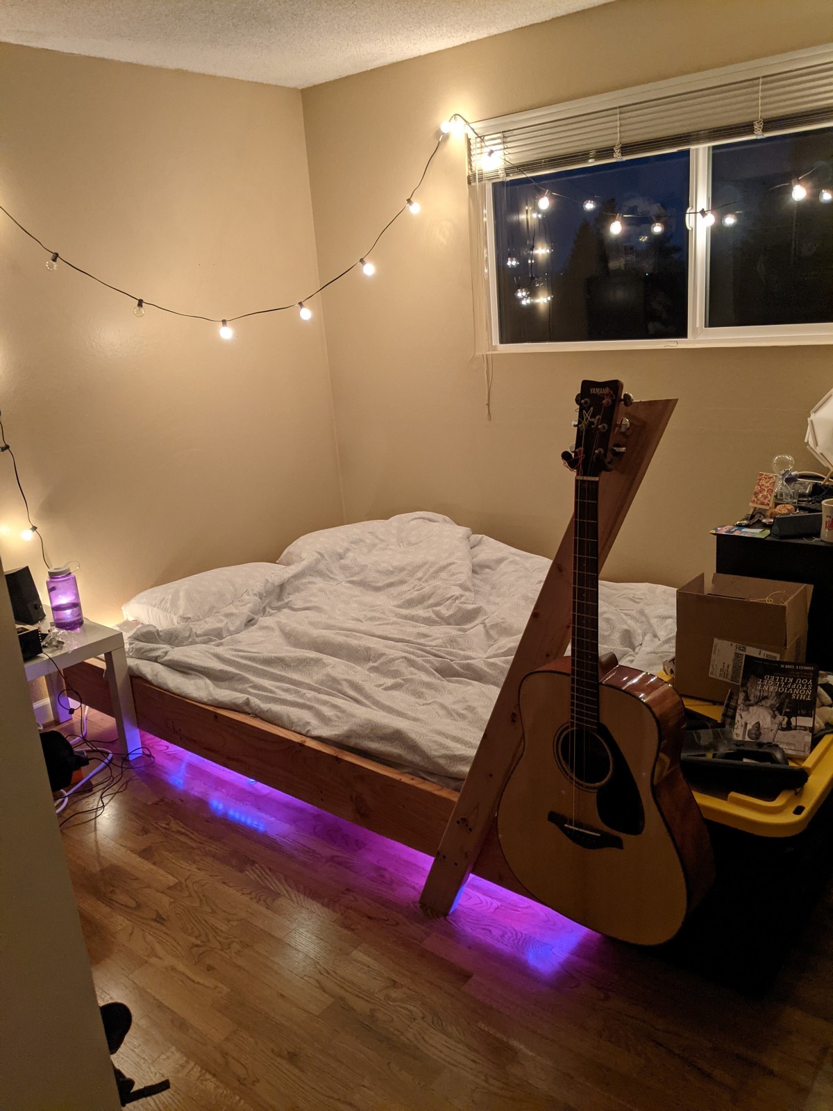 with a guitar stand on it